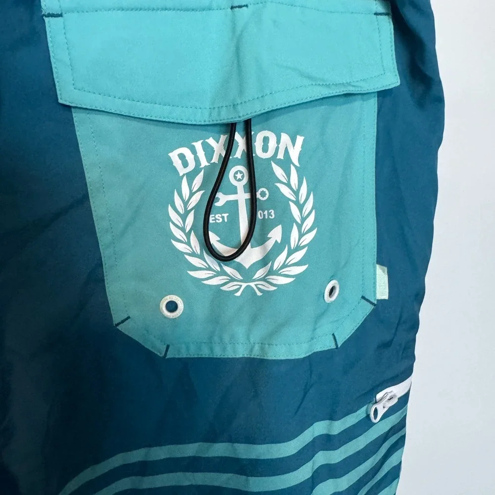 Dixxon Board Shorts Mens 38 Blue Teal Striped Swim Trunks Bathing Suit Beach